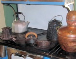 1920s stove utensils on stove